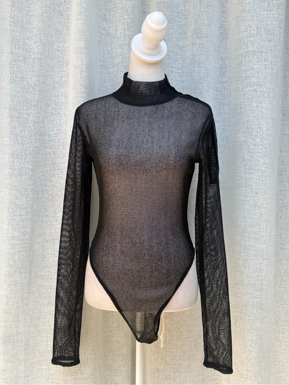 NWT 57th black long sleeve sheer mesh high neck net bodysuit